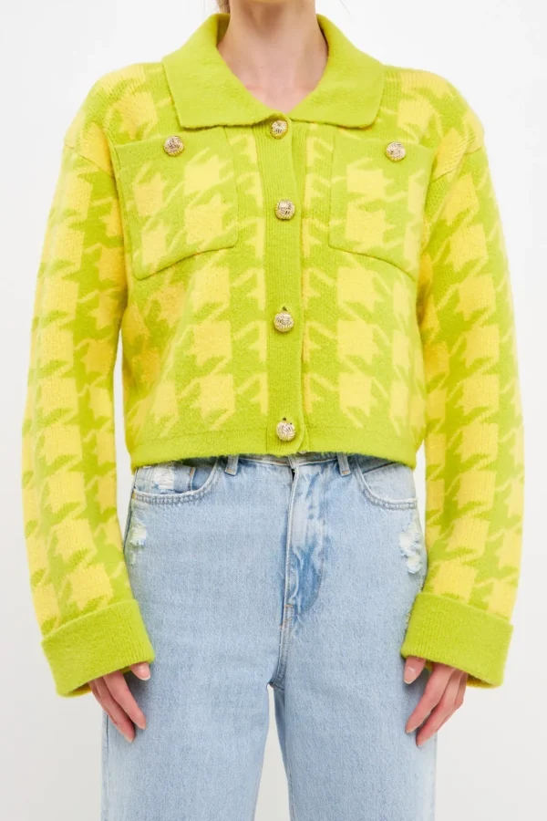 ENGLISH FACTORY Sweaters & Knits*- Houndstooth Collared Cardigan