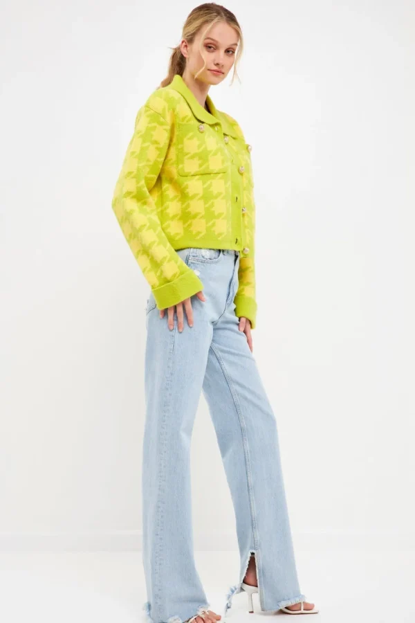 ENGLISH FACTORY Sweaters & Knits*- Houndstooth Collared Cardigan