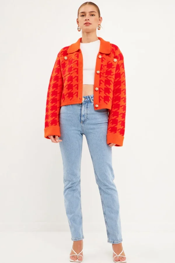 ENGLISH FACTORY Sweaters & Knits*- Houndstooth Collared Cardigan