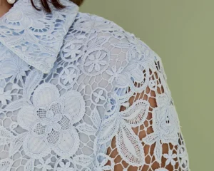 ENGLISH FACTORY Lace Dresses | Tops*- Iris Guipure Lace Mini Dress POWDERBLUE