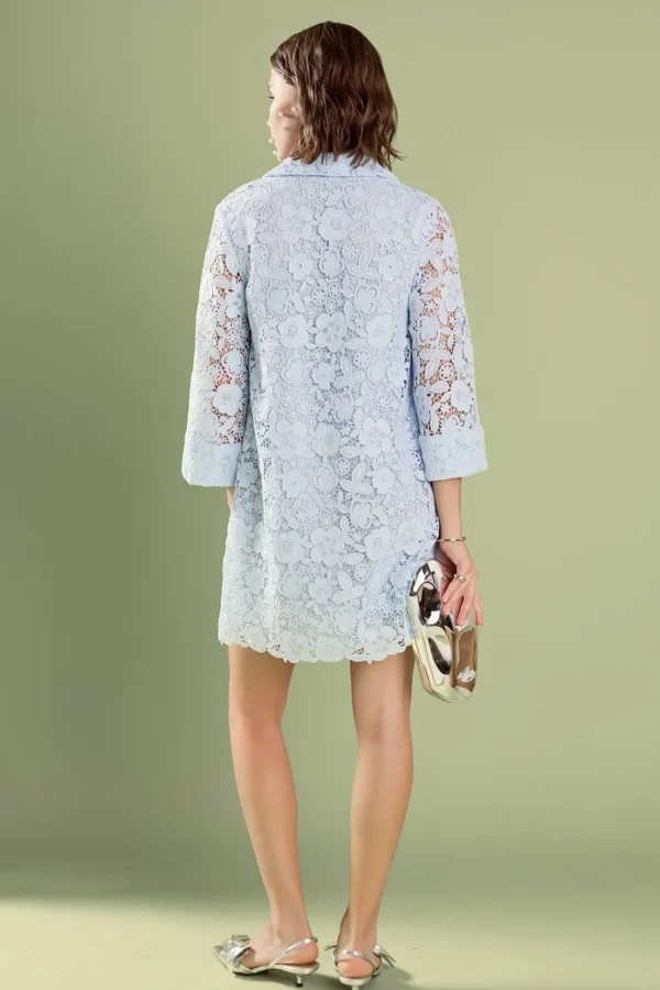 ENGLISH FACTORY Lace Dresses | Tops*- Iris Guipure Lace Mini Dress POWDERBLUE