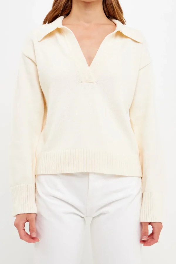ENGLISH FACTORY Sweaters & Knits | Tops*- Collared Knit Sweater IVORY