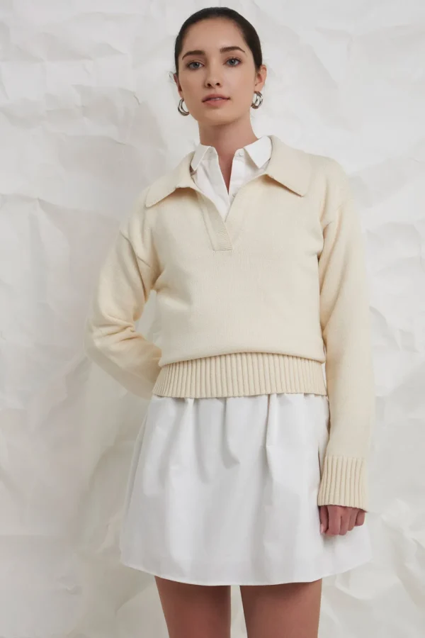 ENGLISH FACTORY Sweaters & Knits | Tops*- Collared Knit Sweater IVORY
