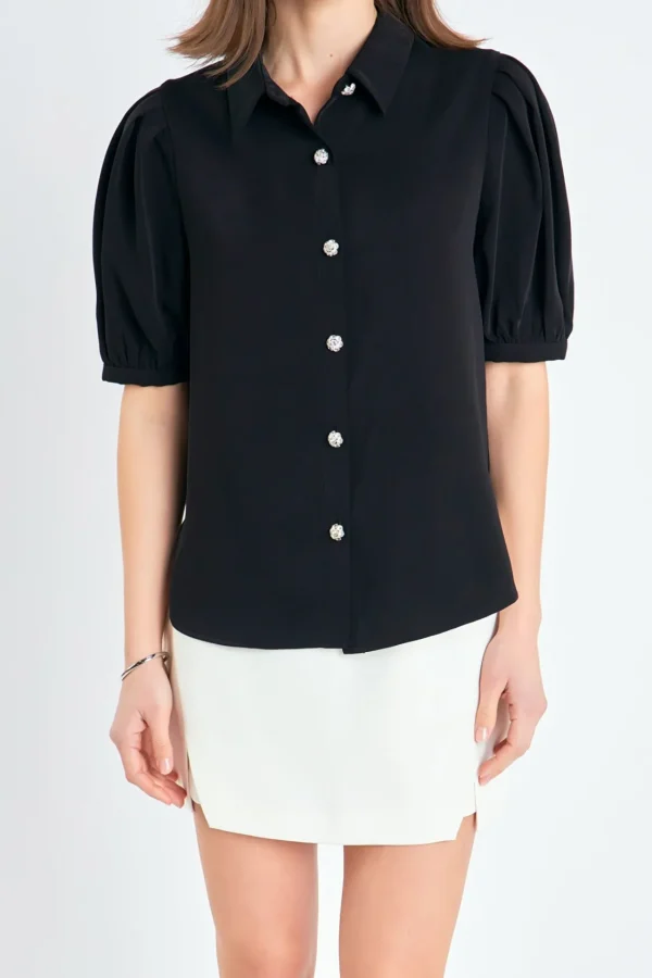 ENGLISH FACTORY Shirts & Blouses | Tops*- Jewel Button Puff Sleeve Top