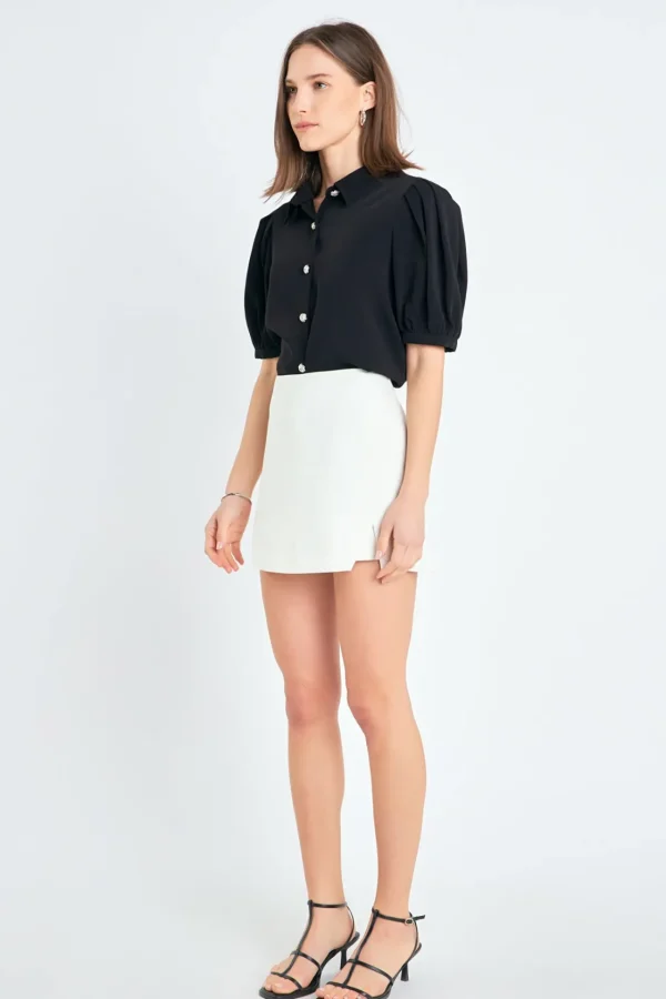 ENGLISH FACTORY Shirts & Blouses | Tops*- Jewel Button Puff Sleeve Top