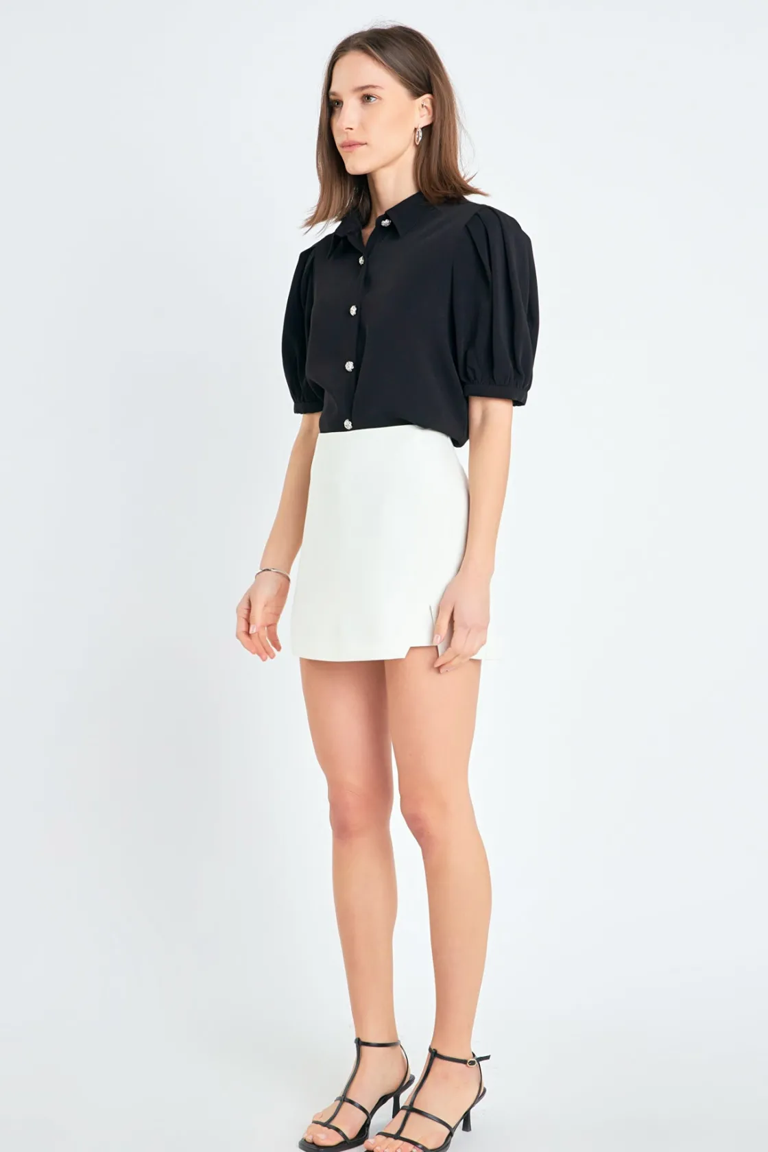 english_factory__jewel_bu_1.webp ENGLISH FACTORY Shirts & Blouses | Tops*- Jewel Button Puff Sleeve Top