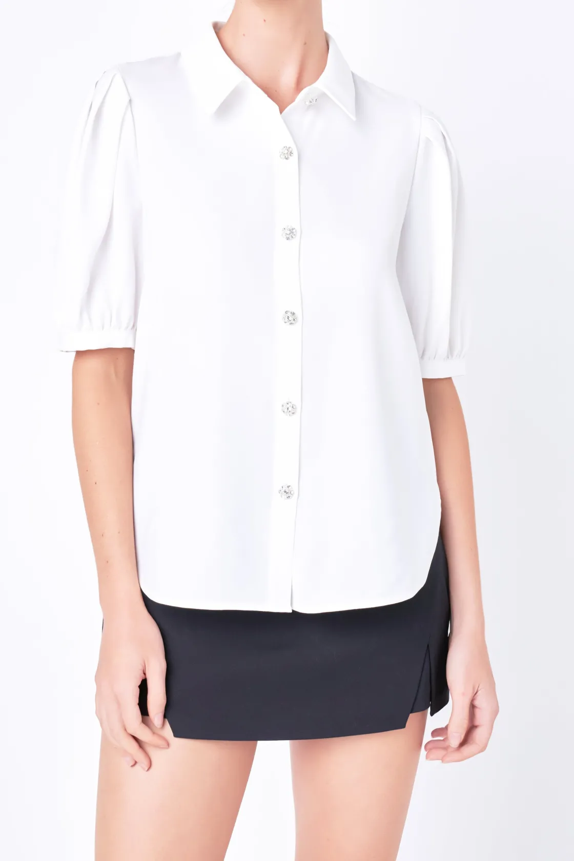 english_factory__jewel_bu_5.webp ENGLISH FACTORY Shirts & Blouses | Tops*- Jewel Button Puff Sleeve Top