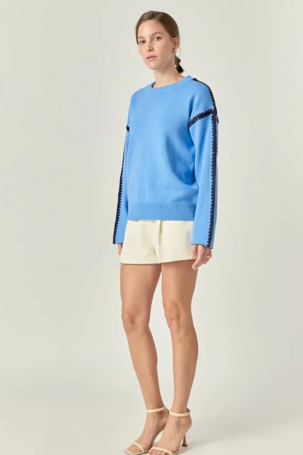 ENGLISH FACTORY Sweaters & Knits | Tops*- Joan Stitch Detailed Crew Neck Knit