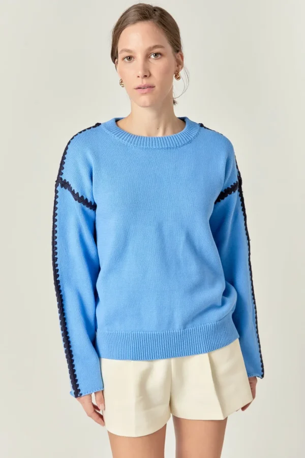 ENGLISH FACTORY Sweaters & Knits | Tops*- Joan Stitch Detailed Crew Neck Knit