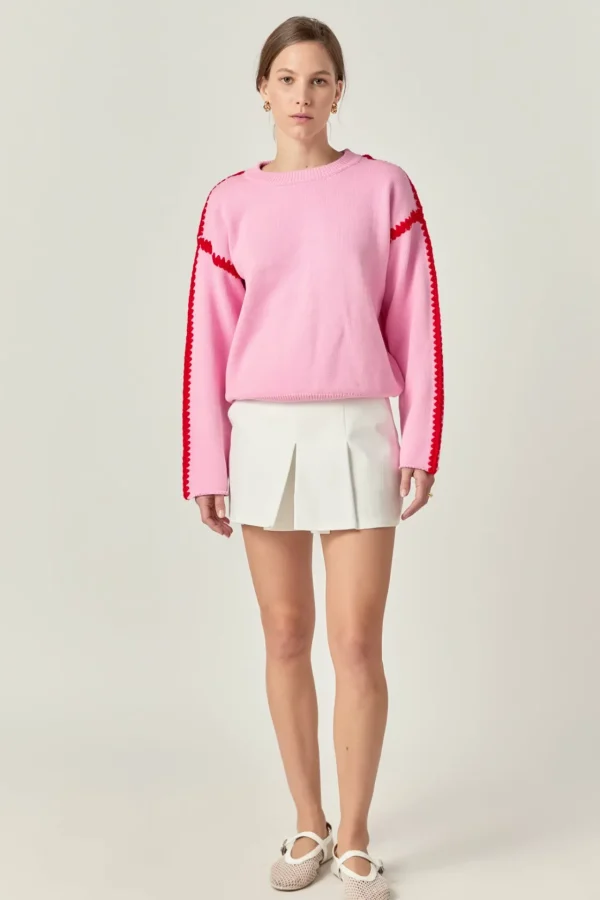 ENGLISH FACTORY Sweaters & Knits | Tops*- Joan Stitch Detailed Crew Neck Knit