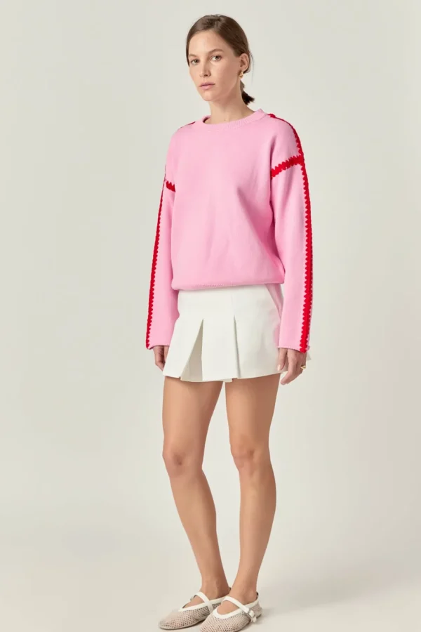 ENGLISH FACTORY Sweaters & Knits | Tops*- Joan Stitch Detailed Crew Neck Knit