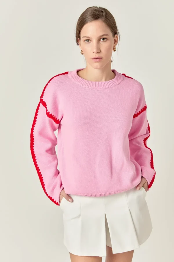 ENGLISH FACTORY Sweaters & Knits | Tops*- Joan Stitch Detailed Crew Neck Knit