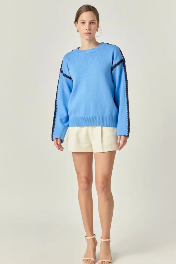 ENGLISH FACTORY Sweaters & Knits | Tops*- Joan Stitch Detailed Crew Neck Knit