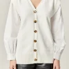 ENGLISH FACTORY Sweaters & Knits | Tops*- Knit and Poplin Combo Cardigan OFFWHITE