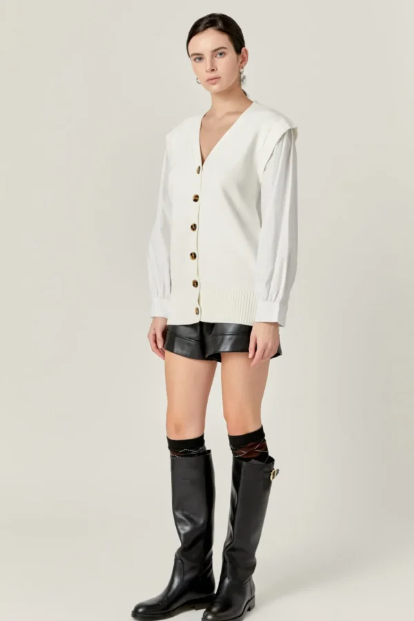ENGLISH FACTORY Sweaters & Knits | Tops*- Knit and Poplin Combo Cardigan OFFWHITE