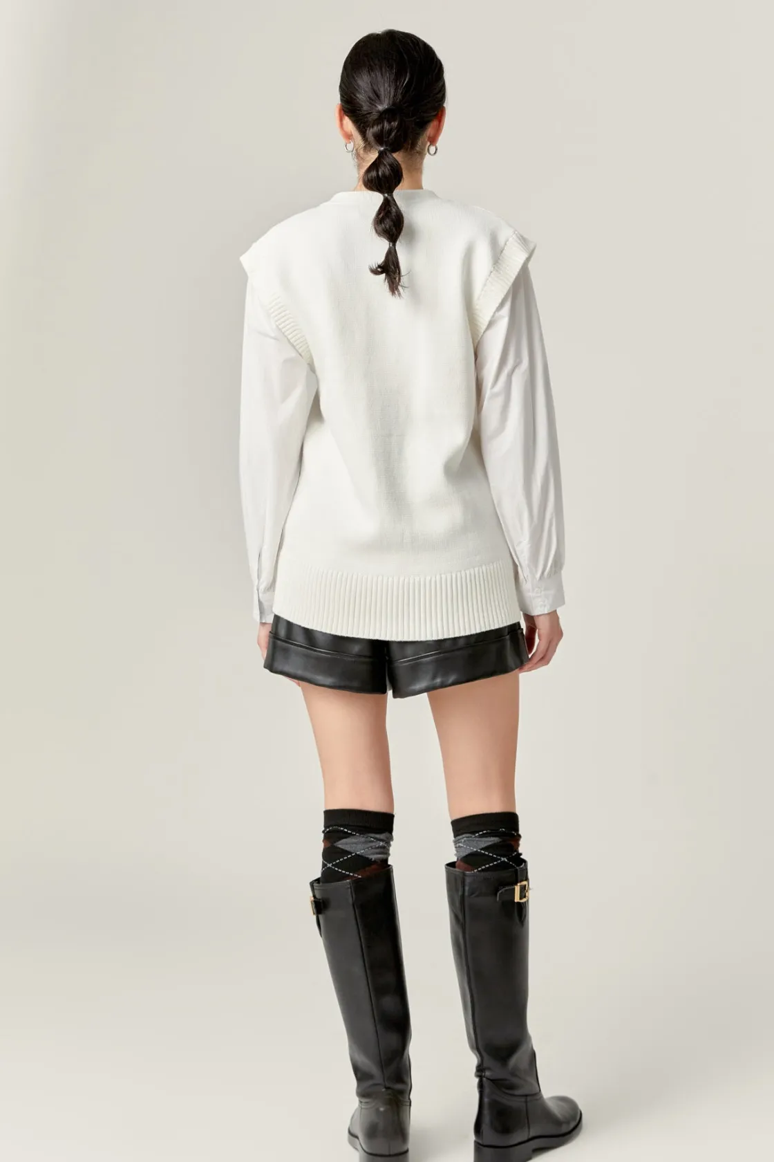 english_factory__knit_and_2.webp ENGLISH FACTORY Sweaters & Knits | Tops*- Knit and Poplin Combo Cardigan OFFWHITE