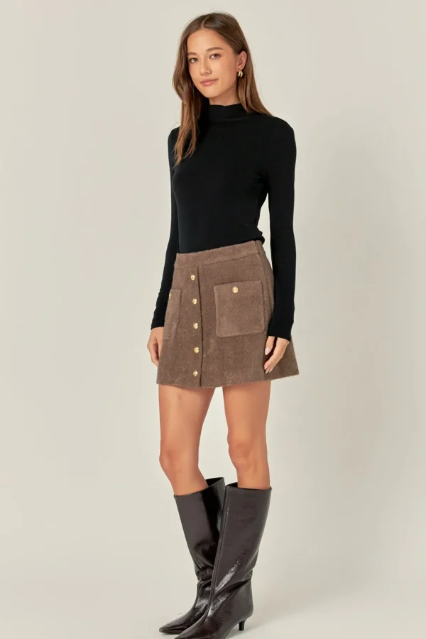 ENGLISH FACTORY Skirts | Tops*- Knit Button-Front Mini Skirt BROWN