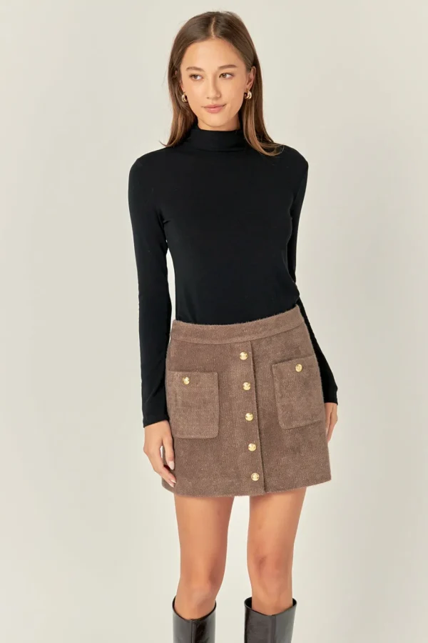 ENGLISH FACTORY Skirts | Tops*- Knit Button-Front Mini Skirt BROWN