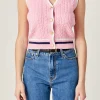 ENGLISH FACTORY Vest | Tops*- Knit Cable Vest PINK