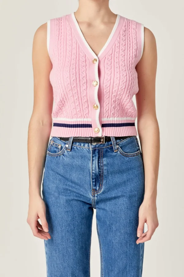 ENGLISH FACTORY Vest | Tops*- Knit Cable Vest PINK