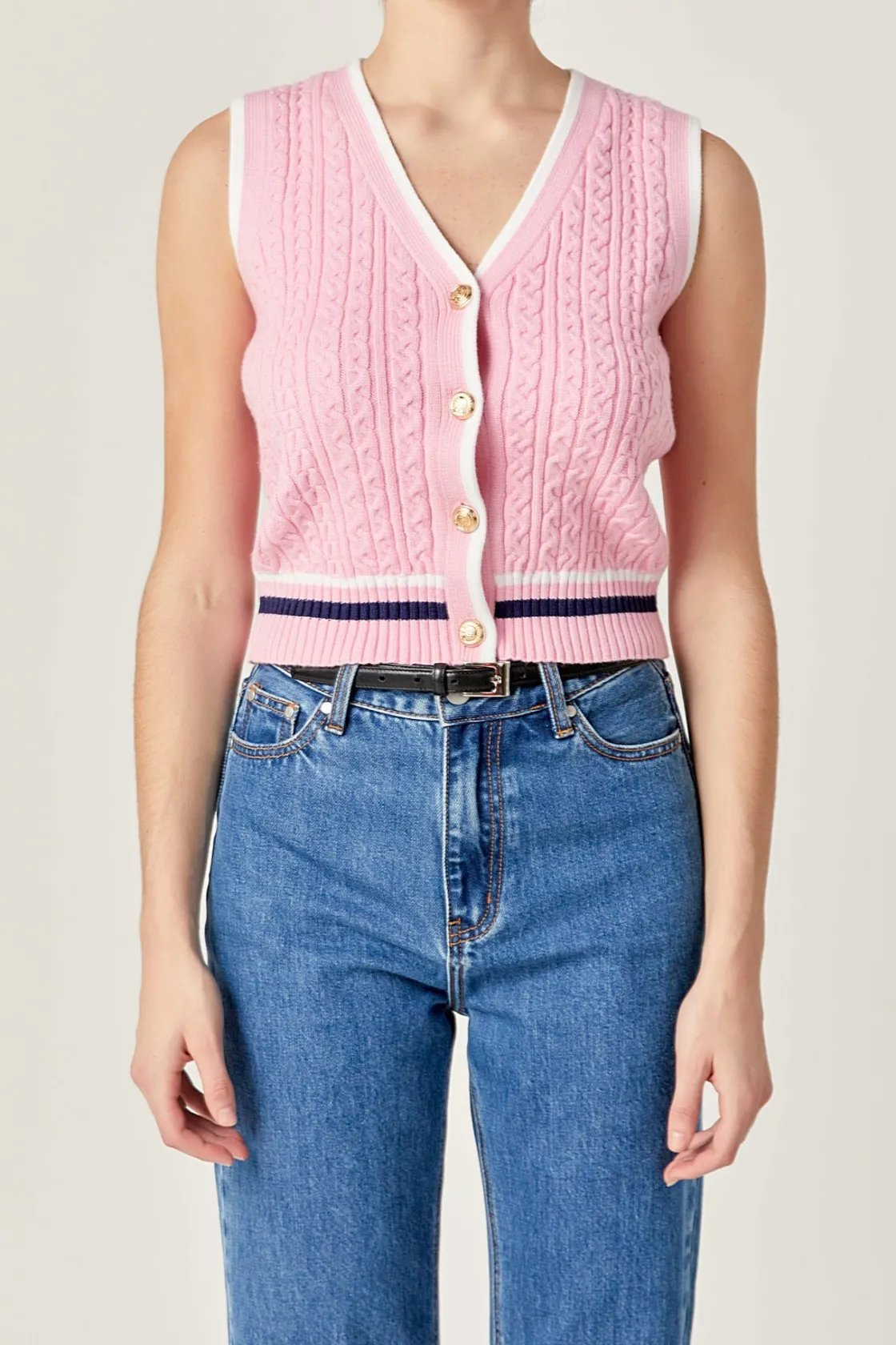 english_factory__knit_cab_0.webp ENGLISH FACTORY Vest | Tops*- Knit Cable Vest PINK