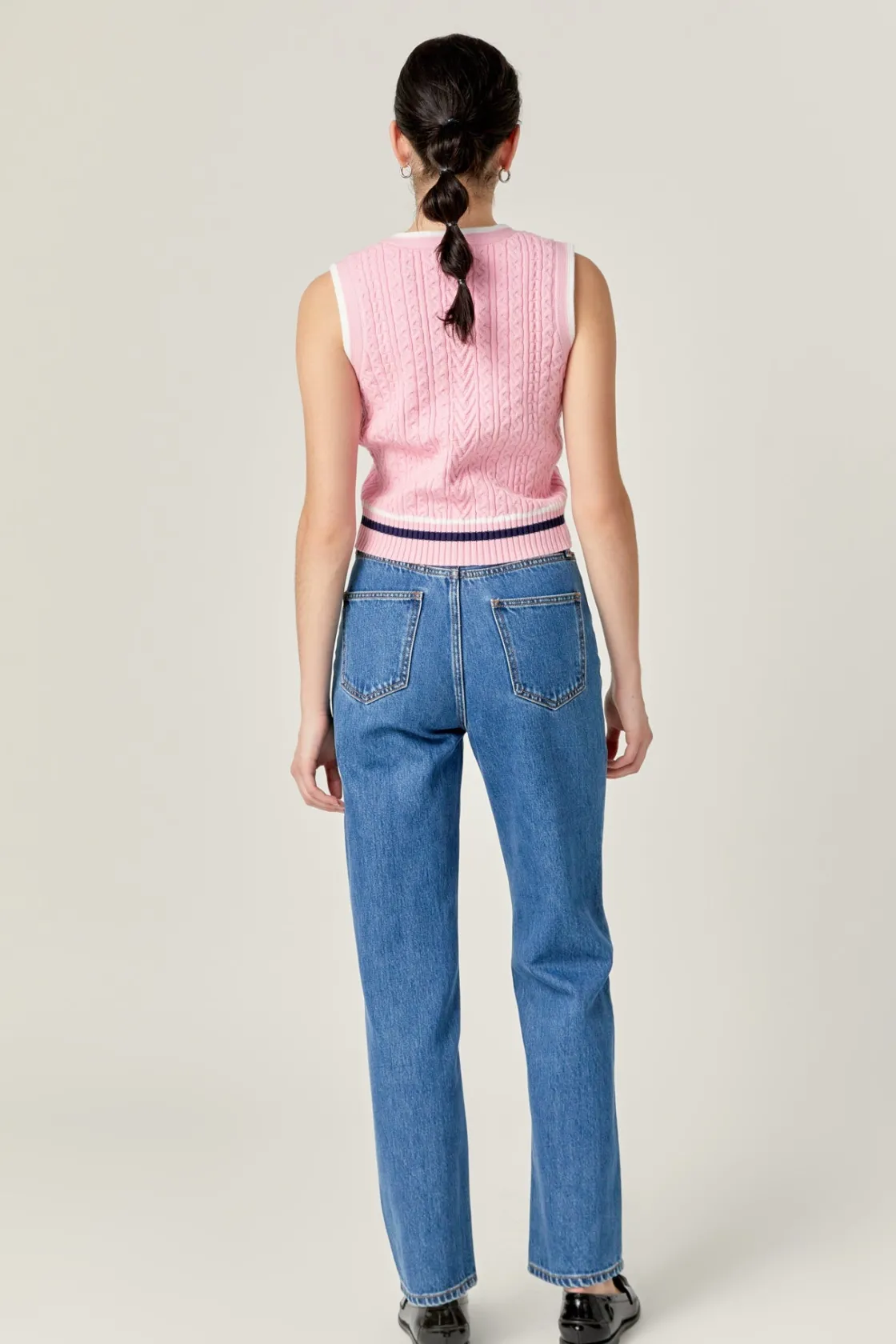 english_factory__knit_cab_2.webp ENGLISH FACTORY Vest | Tops*- Knit Cable Vest PINK