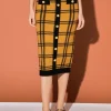 ENGLISH FACTORY Matching Sets | Skirts*- Knit Check Plaid Midi Skirt YELLOW/BLACK