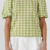 ENGLISH FACTORY Tops*- Knit Check Open Back Scrunchie Top GREEN