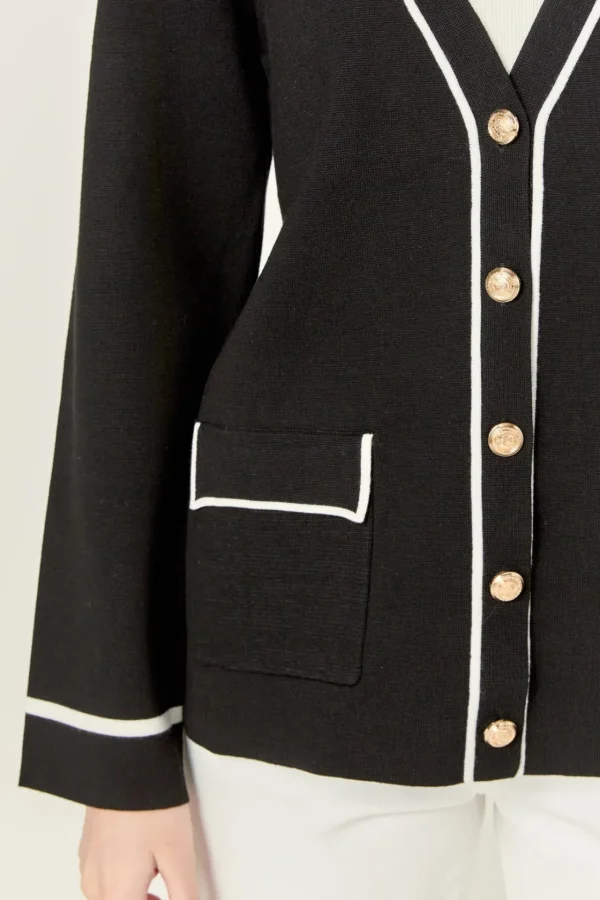 ENGLISH FACTORY Matching Sets | Jackets & Coats*- Knit Contrast Cardigan BLACK/WHITE