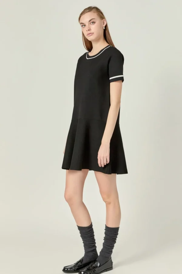 ENGLISH FACTORY Matching Sets | Tops*- Knit Contrast Mini Dress BLACK/WHITE