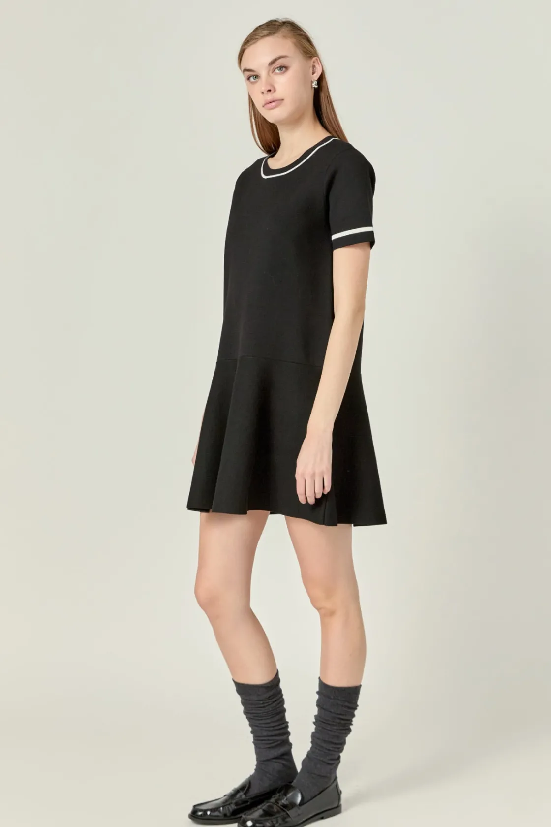 english_factory__knit_con_1-1.webp ENGLISH FACTORY Matching Sets | Tops*- Knit Contrast Mini Dress BLACK/WHITE