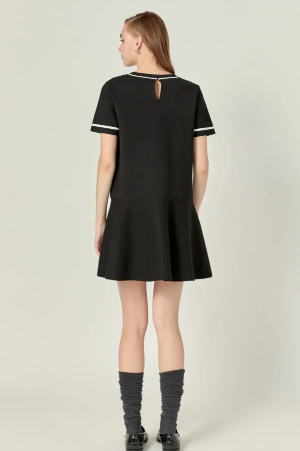 ENGLISH FACTORY Matching Sets | Tops*- Knit Contrast Mini Dress BLACK/WHITE