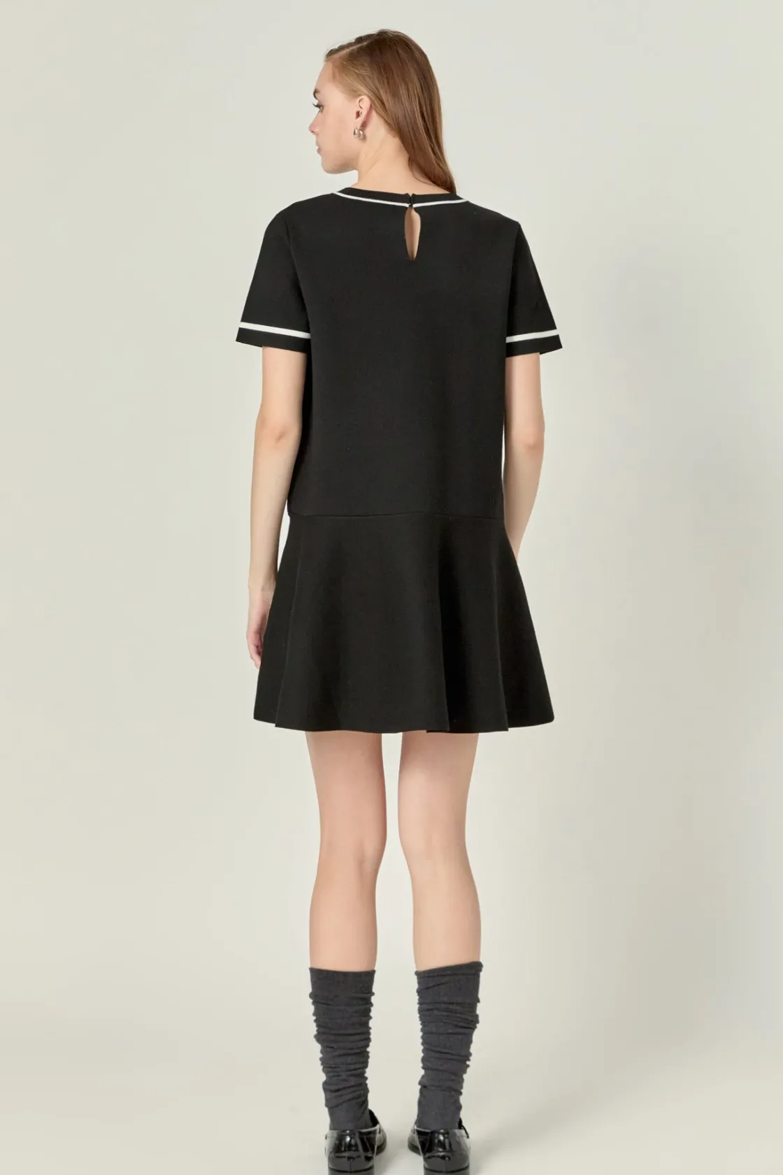 english_factory__knit_con_2-1.webp ENGLISH FACTORY Matching Sets | Tops*- Knit Contrast Mini Dress BLACK/WHITE
