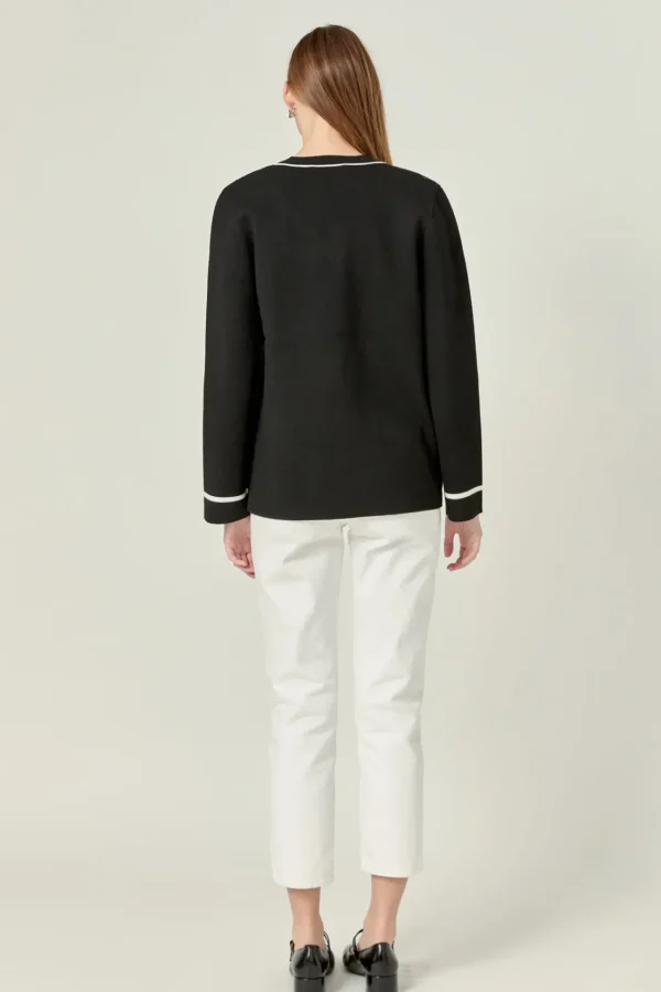 ENGLISH FACTORY Matching Sets | Jackets & Coats*- Knit Contrast Cardigan BLACK/WHITE
