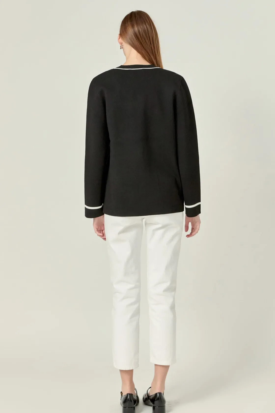 english_factory__knit_con_2.webp ENGLISH FACTORY Matching Sets | Jackets & Coats*- Knit Contrast Cardigan BLACK/WHITE