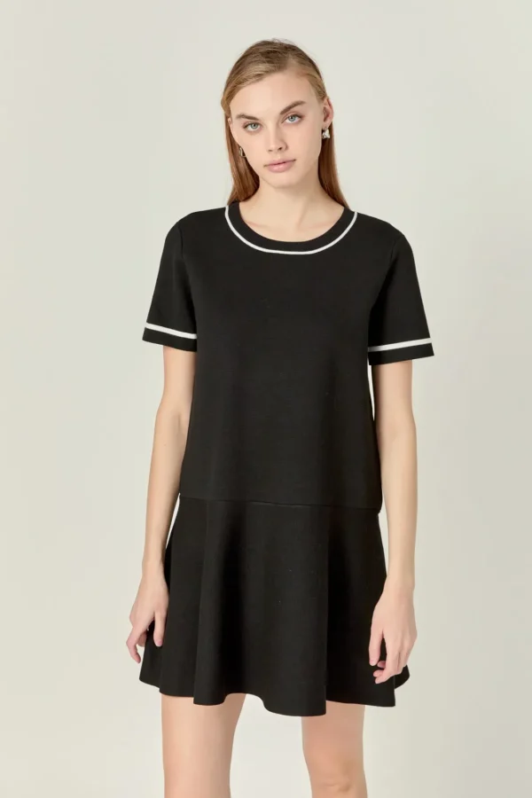 ENGLISH FACTORY Matching Sets | Tops*- Knit Contrast Mini Dress BLACK/WHITE