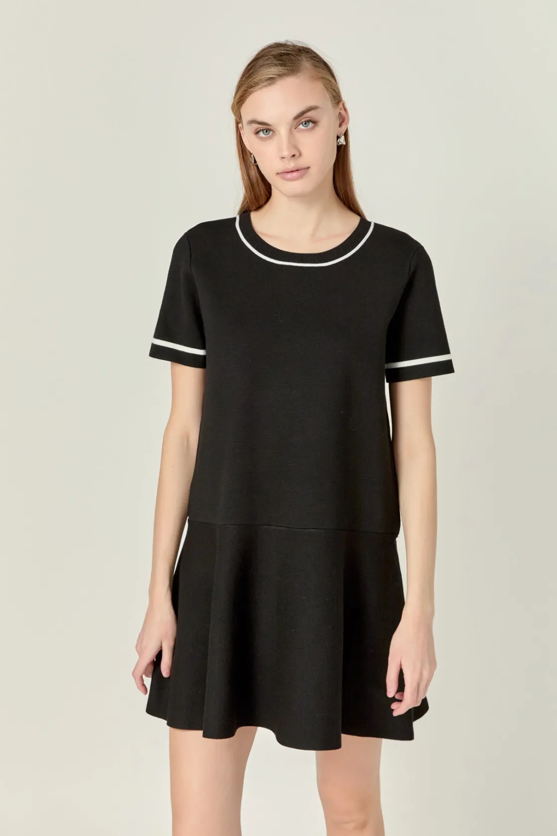 english_factory__knit_con_3-1.webp ENGLISH FACTORY Matching Sets | Tops*- Knit Contrast Mini Dress BLACK/WHITE