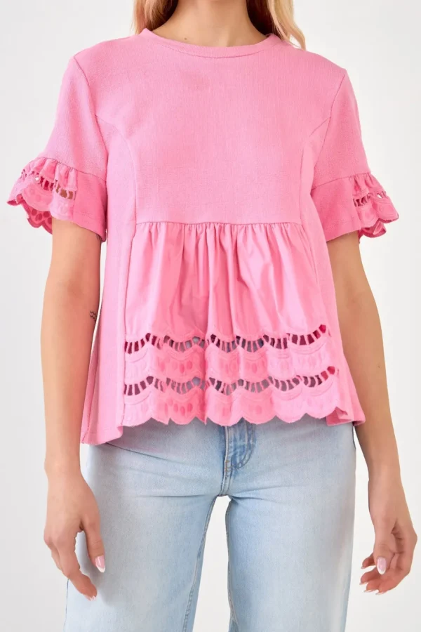 ENGLISH FACTORY Sweaters & Knits | Tops*- Knit Eyelet Mixed T-Shirts