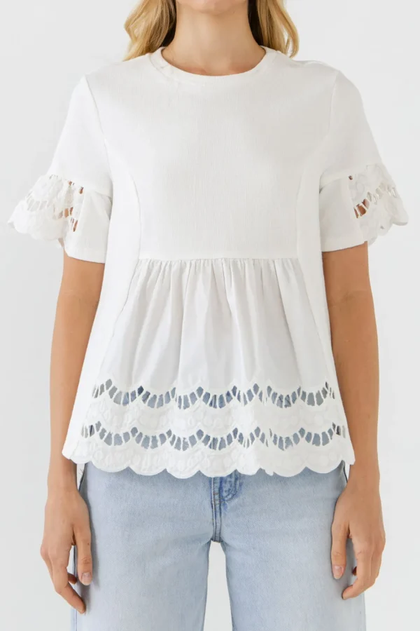 ENGLISH FACTORY Sweaters & Knits | Tops*- Knit Eyelet Mixed T-Shirts
