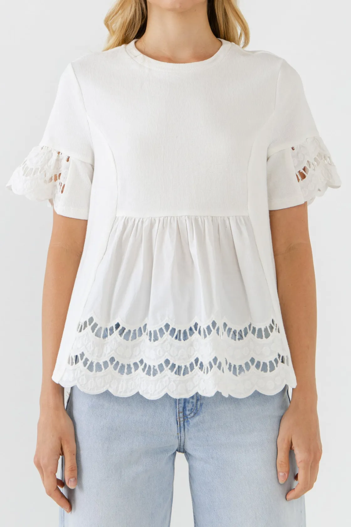 english_factory__knit_eye_10.webp ENGLISH FACTORY Sweaters & Knits | Tops*- Knit Eyelet Mixed T-Shirts
