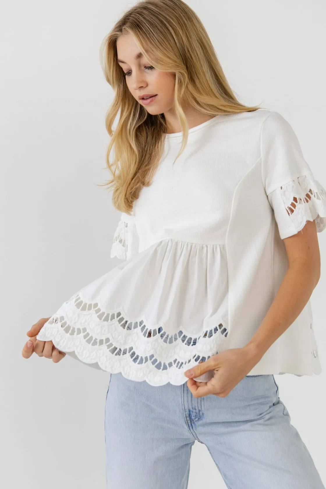 english_factory__knit_eye_13.webp ENGLISH FACTORY Sweaters & Knits | Tops*- Knit Eyelet Mixed T-Shirts