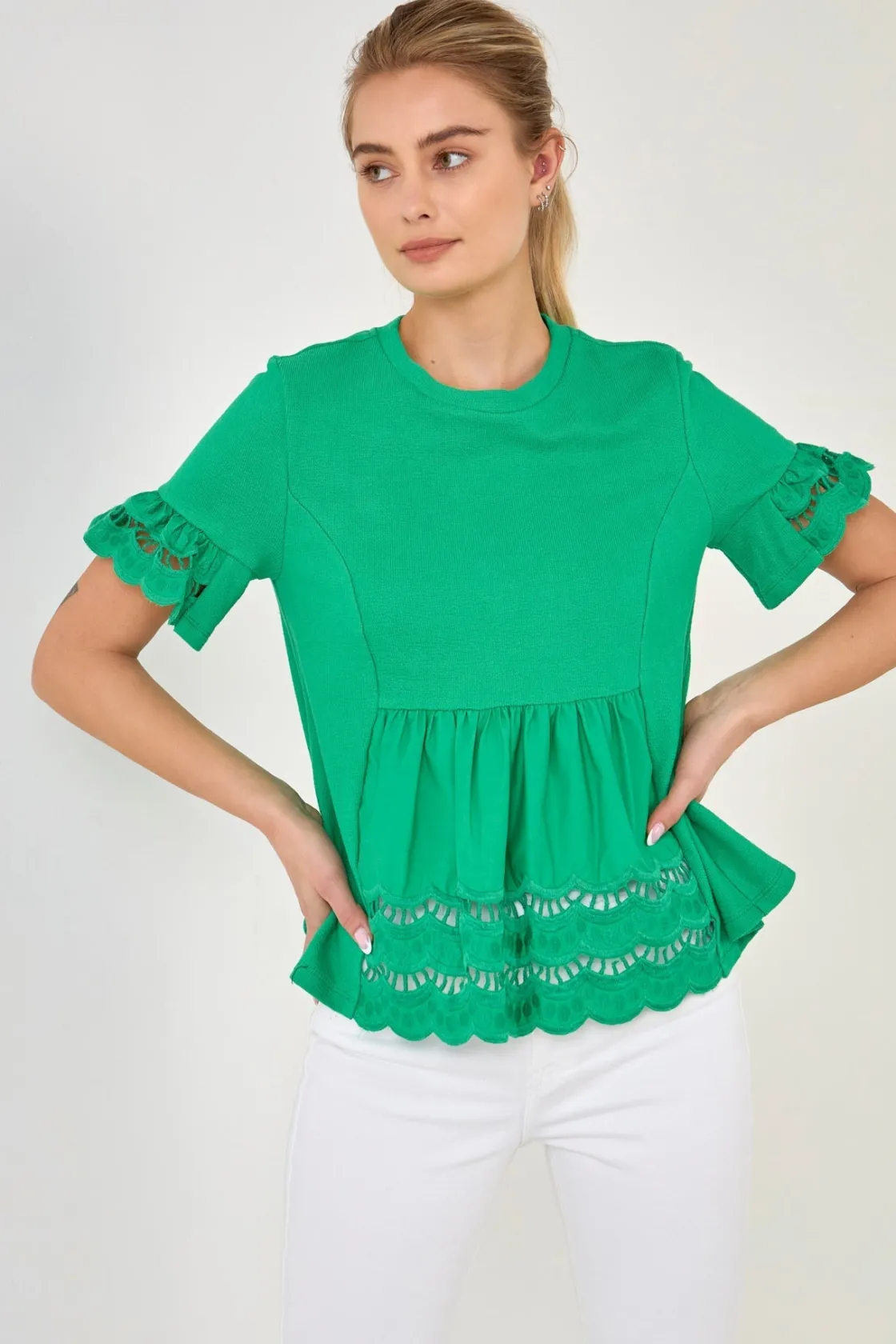 english_factory__knit_eye_18.webp ENGLISH FACTORY Sweaters & Knits | Tops*- Knit Eyelet Mixed T-Shirts