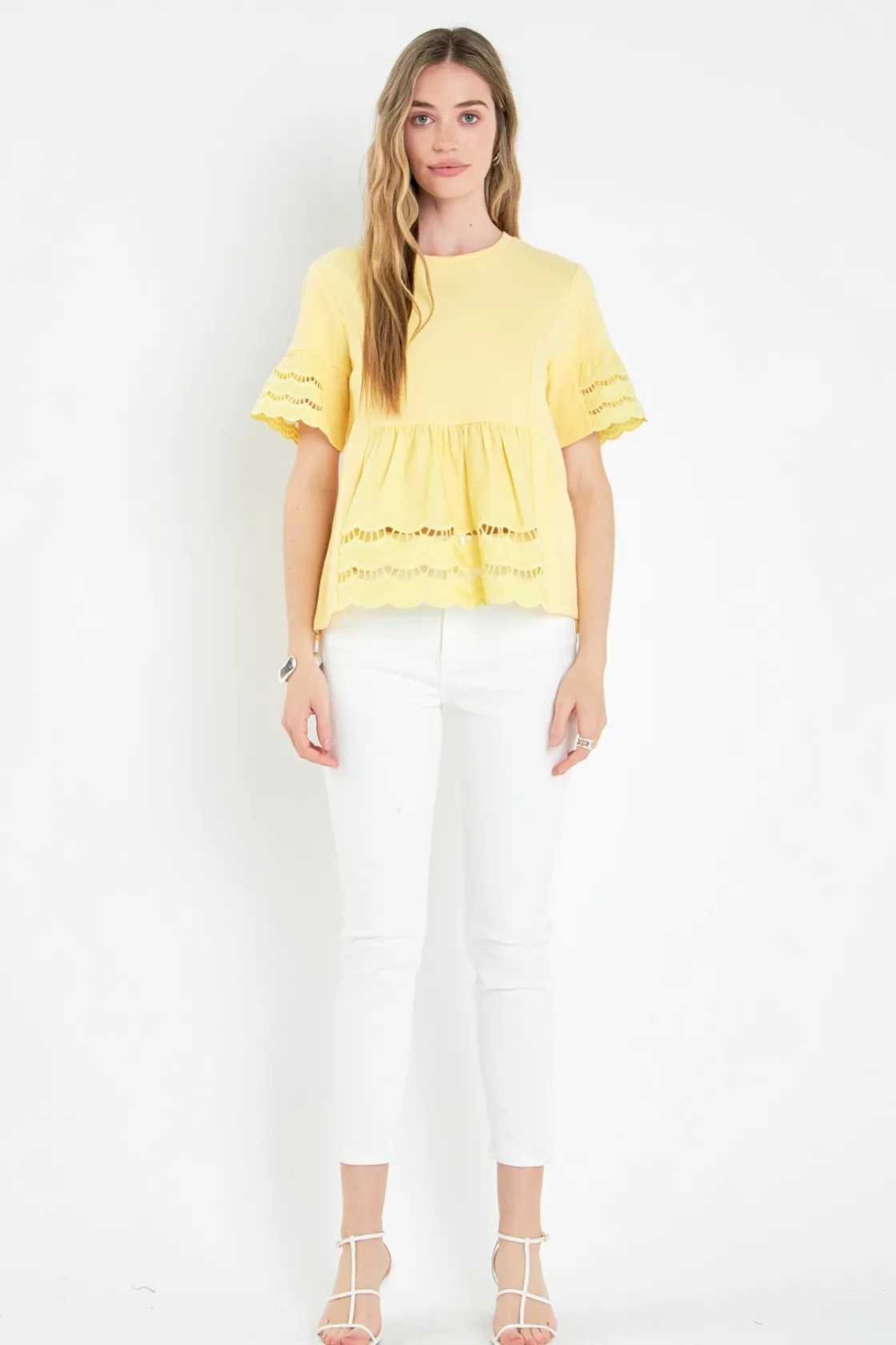 english_factory__knit_eye_4.webp ENGLISH FACTORY Sweaters & Knits | Tops*- Knit Eyelet Mixed T-Shirts