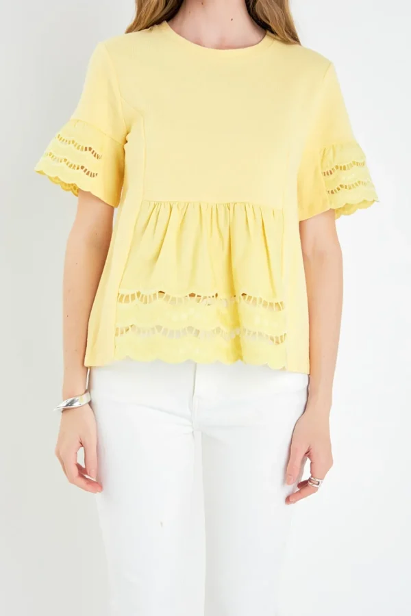 ENGLISH FACTORY Sweaters & Knits | Tops*- Knit Eyelet Mixed T-Shirts