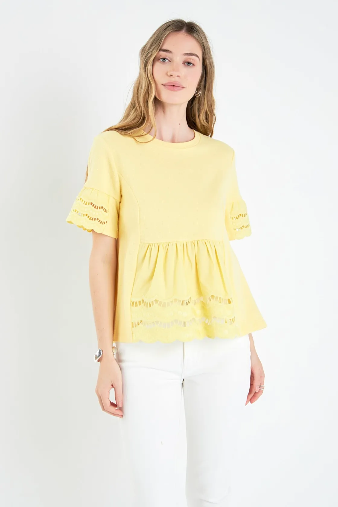 english_factory__knit_eye_8.webp ENGLISH FACTORY Sweaters & Knits | Tops*- Knit Eyelet Mixed T-Shirts
