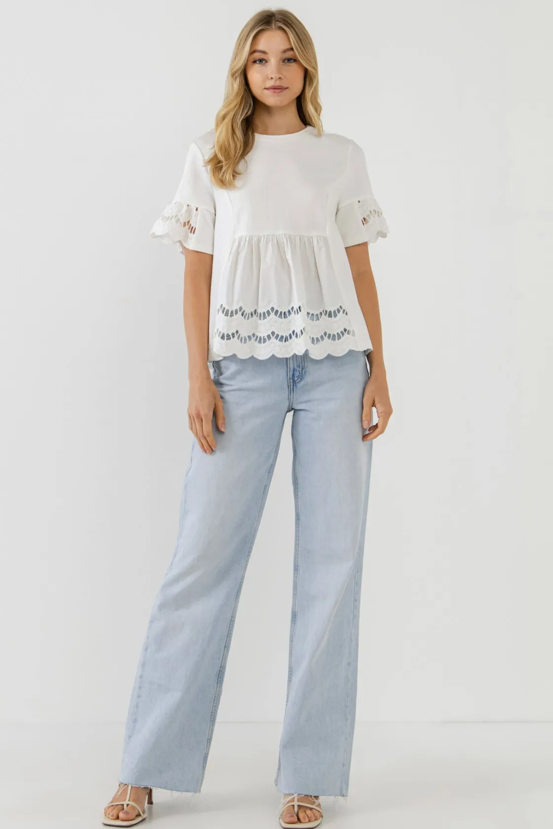 english_factory__knit_eye_9.webp ENGLISH FACTORY Sweaters & Knits | Tops*- Knit Eyelet Mixed T-Shirts
