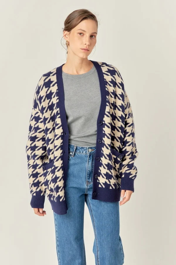 ENGLISH FACTORY Sweaters & Knits | Tops*- Knit Houndstooth Cardigan