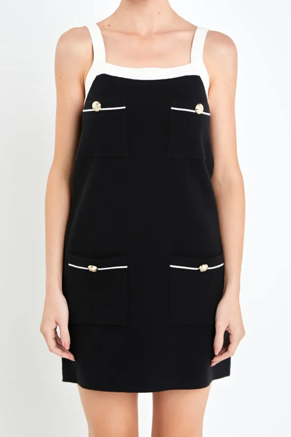 ENGLISH FACTORY Strapless | Tops*- Knit Mini Dress With Pockets BLACK/CREAM