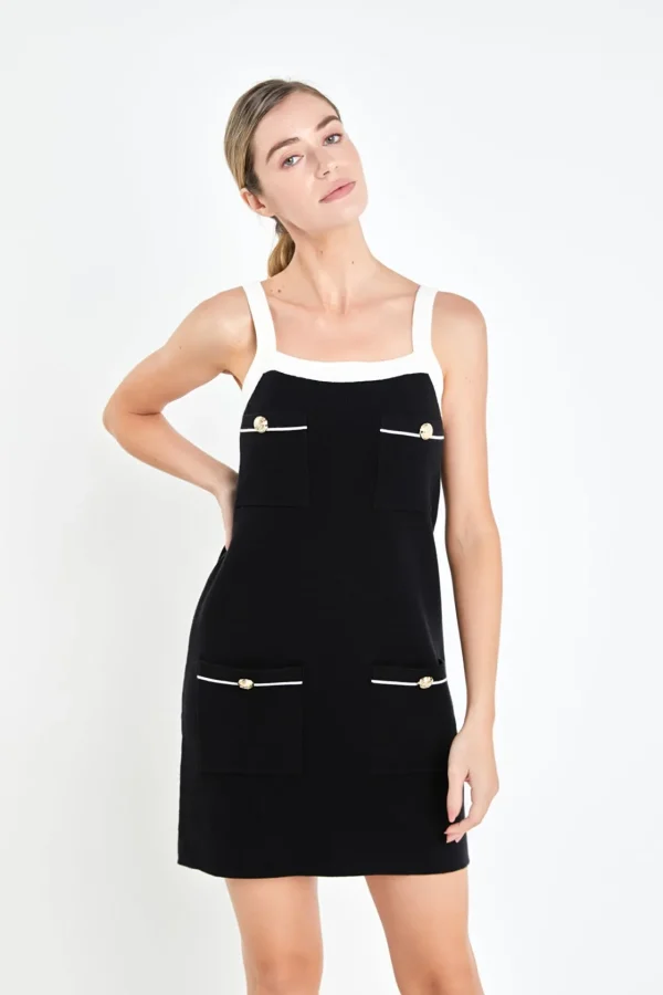 ENGLISH FACTORY Strapless | Tops*- Knit Mini Dress With Pockets BLACK/CREAM