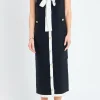 ENGLISH FACTORY Tops*- Knit Sleeveless Midi Dress With Ribbon Tie BLACK/CREAM